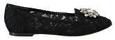 Dolce & Gabbana Black Taormina Lace Crystals Flats Shoes -   -  Dolce & Gabbana.